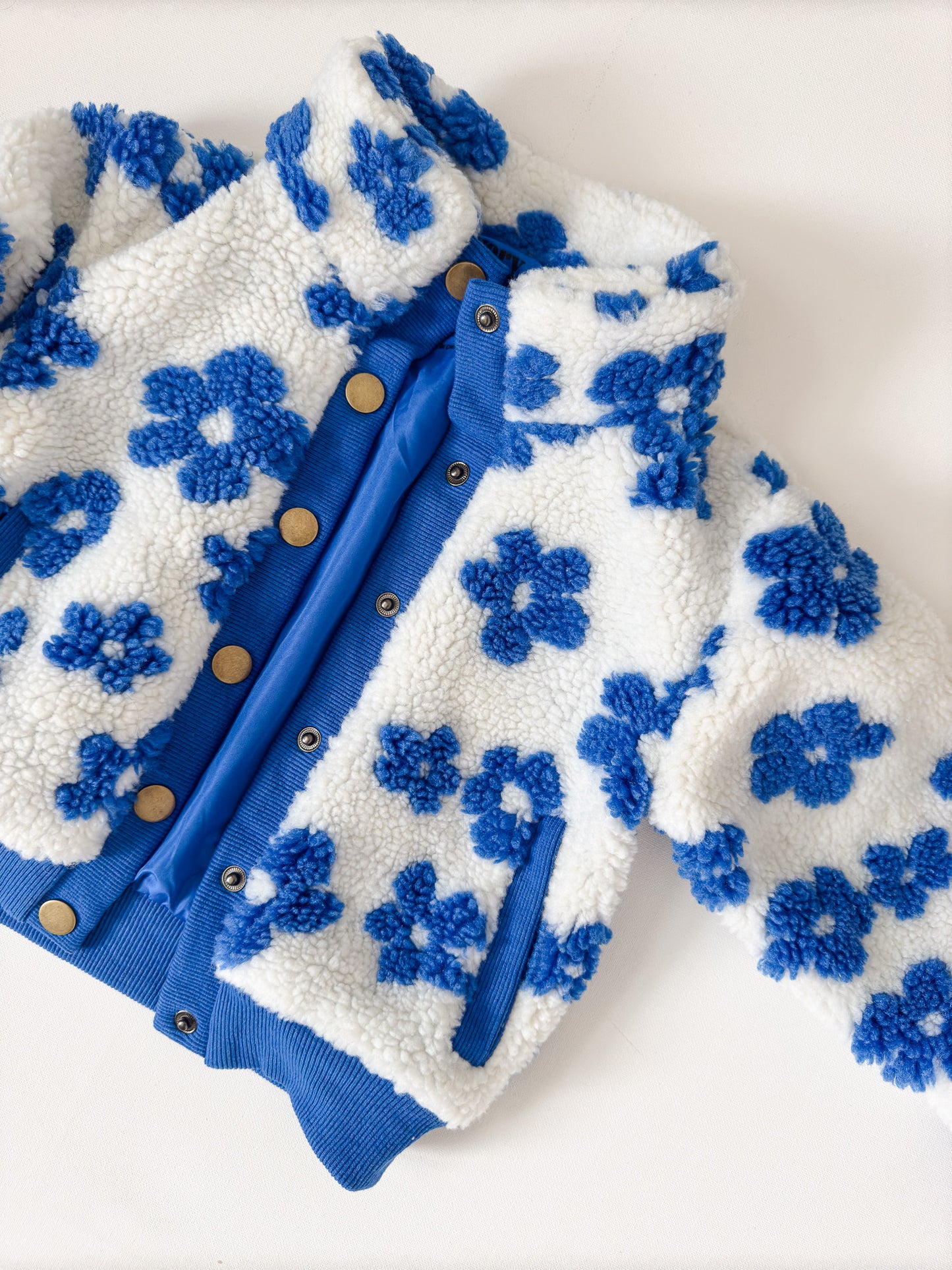 Flower Power Fleece Jacket in Royal Blue