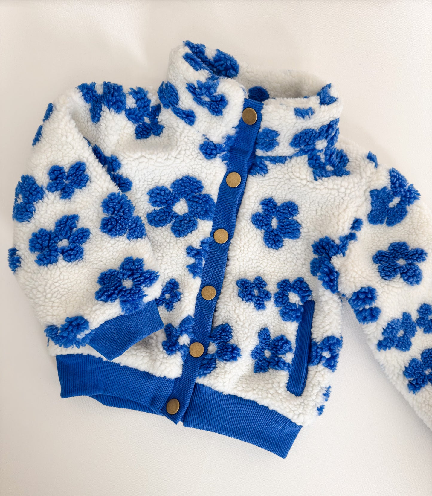 Flower Power Fleece Jacket in Royal Blue