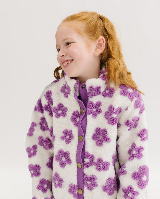 Flower Power Fleece Jacket in Lilac