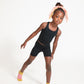 Young girl wearing Everyway kids activewear. Featuring Long Line Crop in Black.