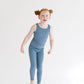 Young girl wearing Everyway kids activewear. Featuring Sporty Ribbed Leggings in Cornflower.