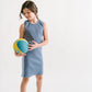 Young girl wearing Everyway kids activewear. Featuring Go Dress in Dusk.